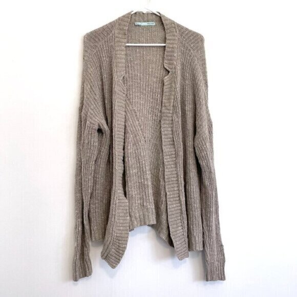 MAURICES Taupe Tan Brown Chunky Knit Notch / Split Neck Open Cardigan Sweater XL - Picture 1 of 16